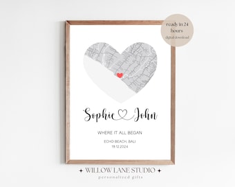 Personalized Anniversary Map Our First Date Map Custom Couples Gift Print Where it all began Where We Met Map Gift for her Digital Download