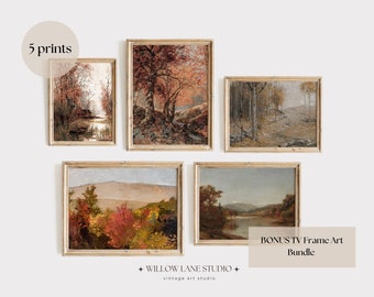 Vintage Autumn Forest Set of 5 Wall Art Bonus TV Frame Art | Autumn Decor PRINTABLE | Vintage Landscape Print | Fall PRINTABLE Wall Art