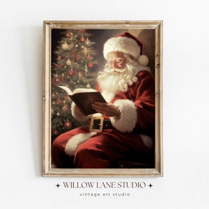 Vintage Santa Reading Christmas Art: Farmhouse Style Printable (Digital Download)