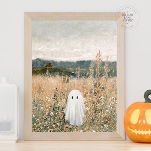 Vintage Halloween Ghost Art Print: Spooky Field Painting (Printable)