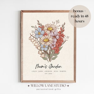Mom's Garden Birth Flower Print, Mother's Day Custom Gift, Mother's Day Birth Flower Present, Custom Birth Flower Bouquet Wall Art for Mum