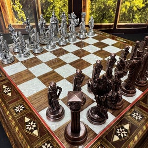 Handmade Chess Set - Customizable Wooden Chess Board with Storage and Metal Chess Pieces - Decorative Chess Board Games - Personalized Gift