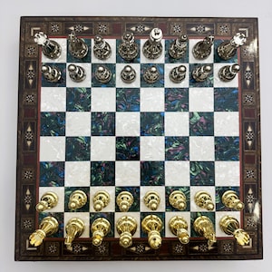 Handmade Chess Set - Customizable Wooden Chess Board with Storage and Metal Chess Pieces - Decorative Chess Board Games - Personalized Gift