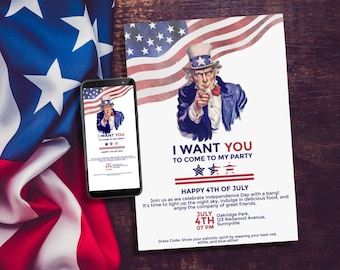 4th of July invitation | 4th of July Clipart | Independence day invitation | Uncle Sam clipart