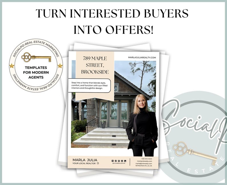 Real estate template for listing brochures, property guide for luxury homes, open house booklet design, new listing information booklet