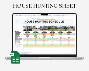 House Hunting Schedule for Home Buyers, House Hunting Sheet for Real Estate Agent, House Hunting Template, Spreadsheet Real Estate Template