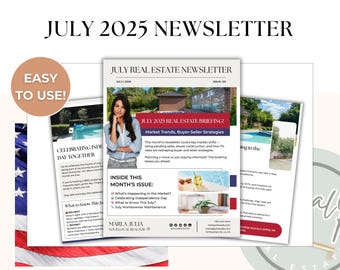 July 2025 Realtor Newsletter Template, 4th of July Newsletter Template for Real Estate, July 2025 Housing Market Update Mailer,