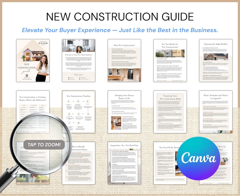 Home Builders Guide, 24-page printable and digital new construction buyers guide roadmap, perfect for real estate agents and builder punch list.