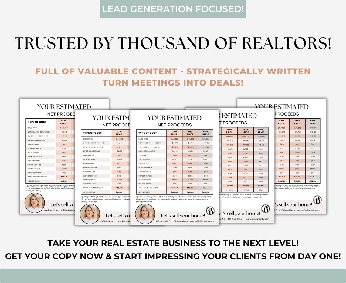 Seller Net Proceeds, Real Estate Seller Estimated Proceeds Template ...
