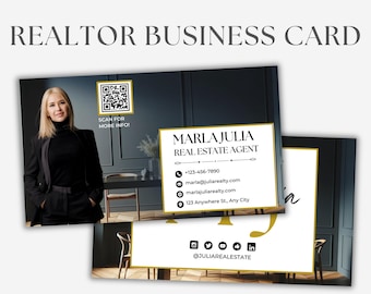 Realtor Business Card, Luxury Business Card Template for Real Estate Agents, Canva Business Card Template, Modern and Neutral Business Card