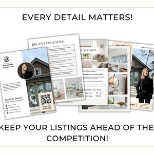 Luxury listing brochure, property information booklet, real estate open house template, sale information guide, Canva editable template