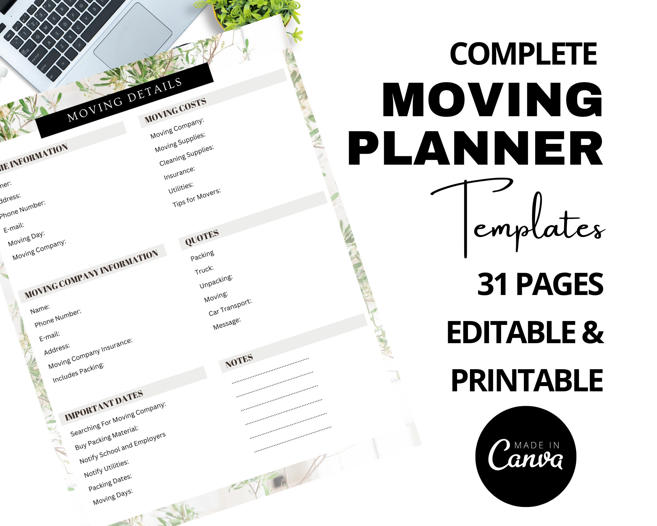 Moving Planner Template Printable Moving Packing Planner - Etsy