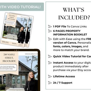 Customizable Canva brochure for real estate agents, property listing booklet, open house template, sale information, property info
