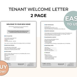 Tenant Welcome Letter Template, Landlord Welcome Packet, New Renter Info Sheet, Property Manager Rental Introduction Form PDF