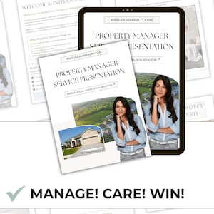 Property manager marketing presentation with customizable sections for rent collection, vendor coordination, maintenance, and owner reports.