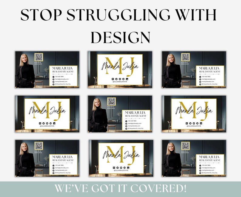 Luxury business card template displayed on a wooden surface, emphasizing its premium design for modern realtors and luxury real estate agents.