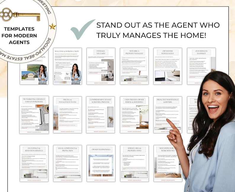 Editable property management Canva template for showcasing your rental services, landlord benefits, and professional management process.