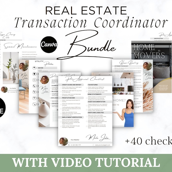 Transaction Coordinator Checklist Bundle, Printable Real Estate Seller and Buyer Transaction Checklist Pre-listing Moving Closing Open House