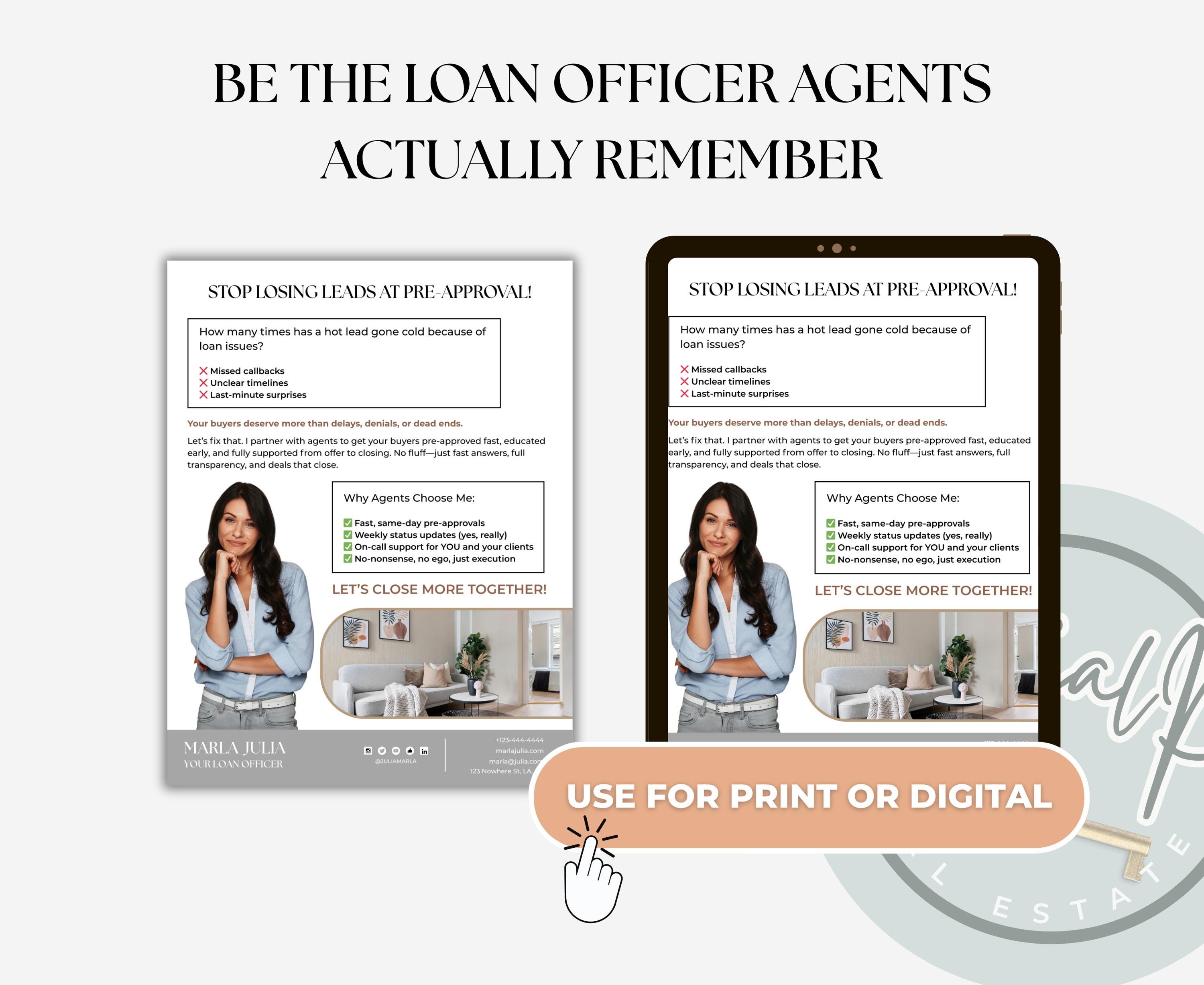 Loan Officer Flyer Template, Letter to Realtor From Loan Officer, Mortgage Marketing Flyer, Real ...