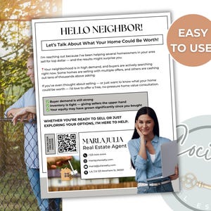 Real Estate Farming Flyer Template: Hello Neighbor Realtor Mailer (US Letter, Canva Editable)