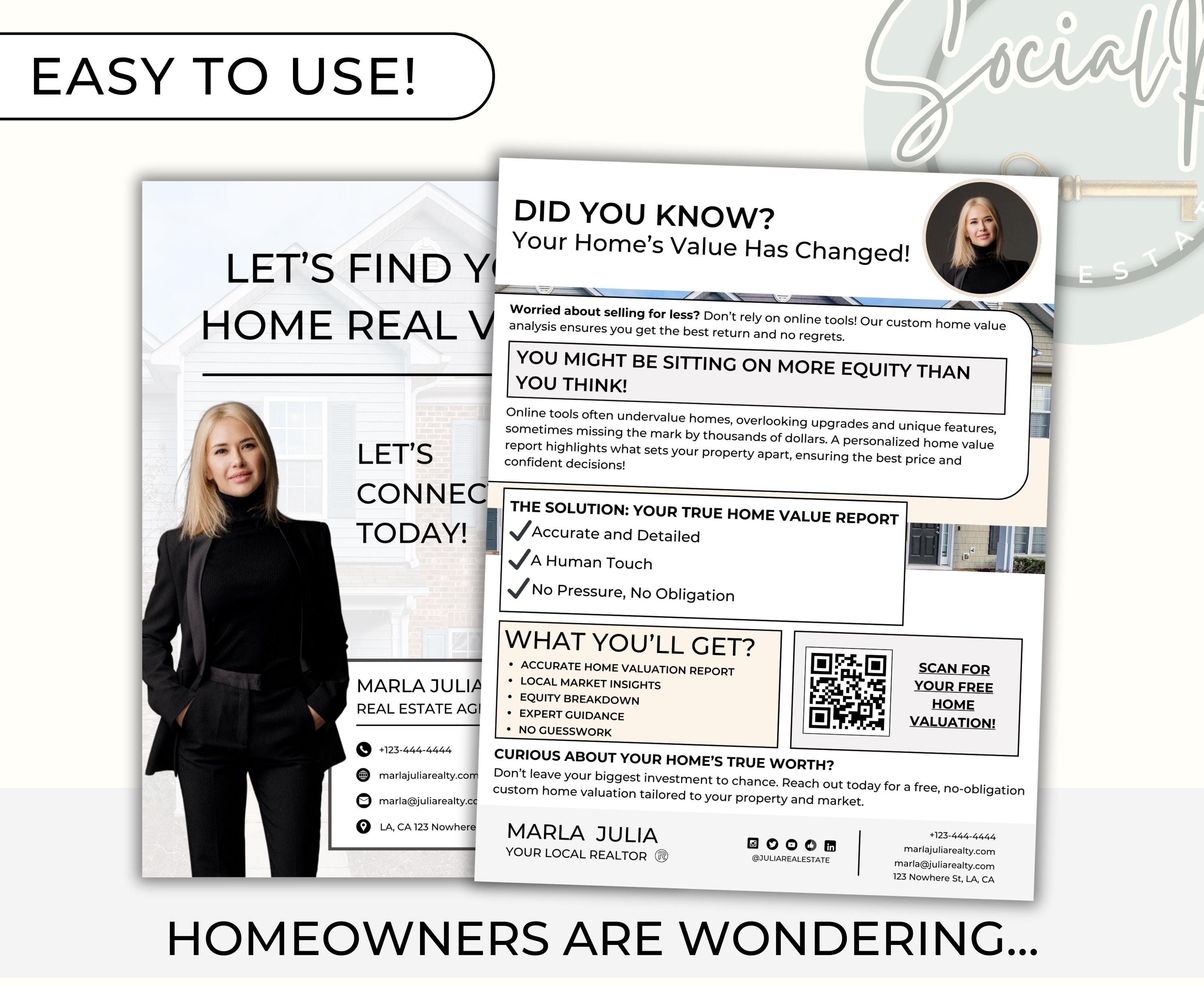 CMA Value Letter for Real Estate Agents, Home Equity Report Flyer, Home Value Marketing Flyer, What's My Home Worth Flyer for Real Estate