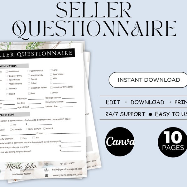 Sellers Questionnaire in Real Estate Etsy