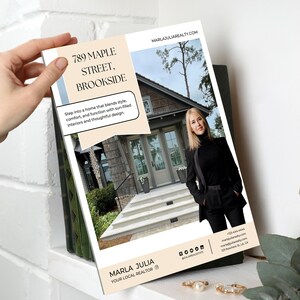 Property listing brochure for real estate agents, customizable Canva design, property guide, luxury listing template, home sale info