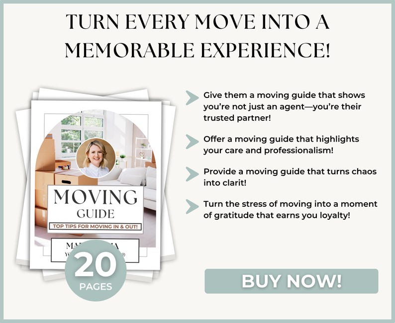 Editable Canva Moving Guide for Real Estate Agents – Includes Relocation Guide, Moving Day Checklist, and Realtor Marketing Tool for Home Buyers and Sellers