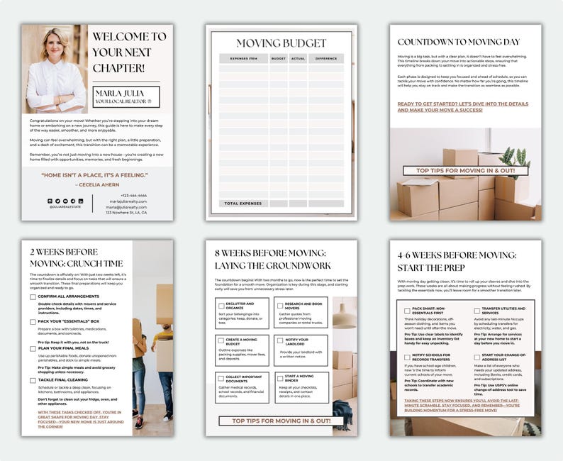 Comprehensive Moving Template for Realtors – 20-Page Home Seller Guide and Home Buyer Guide with Bonus Relocation Checklist to Impress Clients