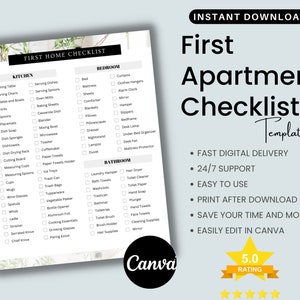 First Apartment Checklist Template My First Apartment Essentials Moving  Planner First Home Essentials Template Real Estate Marketing 