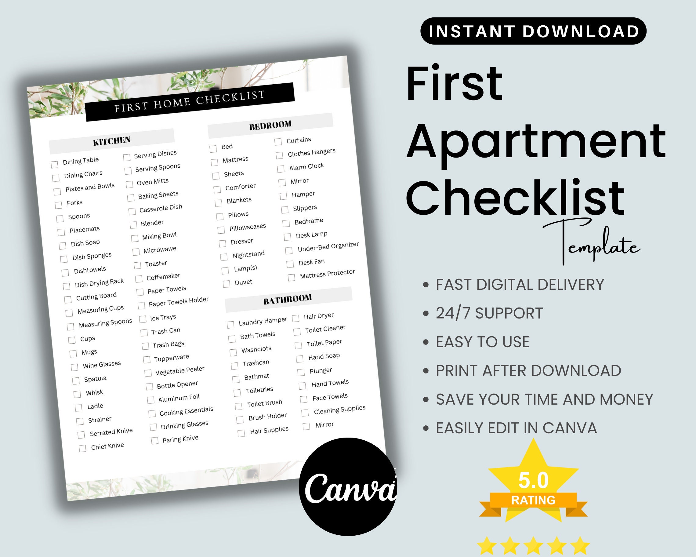 Minimalist New Apartment Checklist Preparation Move-in List Moving Checklist  Printable Instant Download Packing List (Instant Download) 