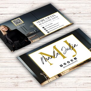 High-resolution business card design for real estate agents, featuring a professional aesthetic with editable elements, suitable for luxury real estate professionals seeking a standout marketing material.