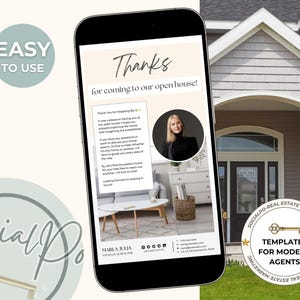 Open House Thank You Card, Digital Realtor Thank You, Open House Follow-Up, Real Estate Thank You Template, Textable Open House Card Canva