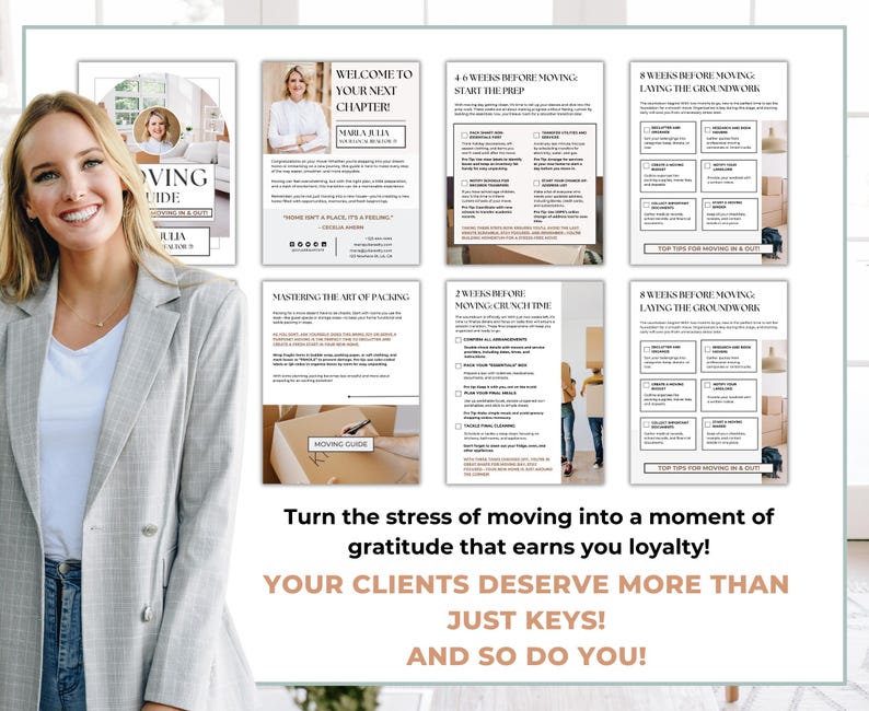 Moving Day Checklist and Realtor Marketing Guide – 20-Page Home Buyer and Seller Relocation Guide Created in Canva for Real Estate Agents