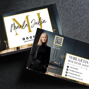 Back view of a luxury real estate business card template with a clean layout, including space for contact details, social media handles, and a logo, tailored for agents aiming for a professional and polished look.