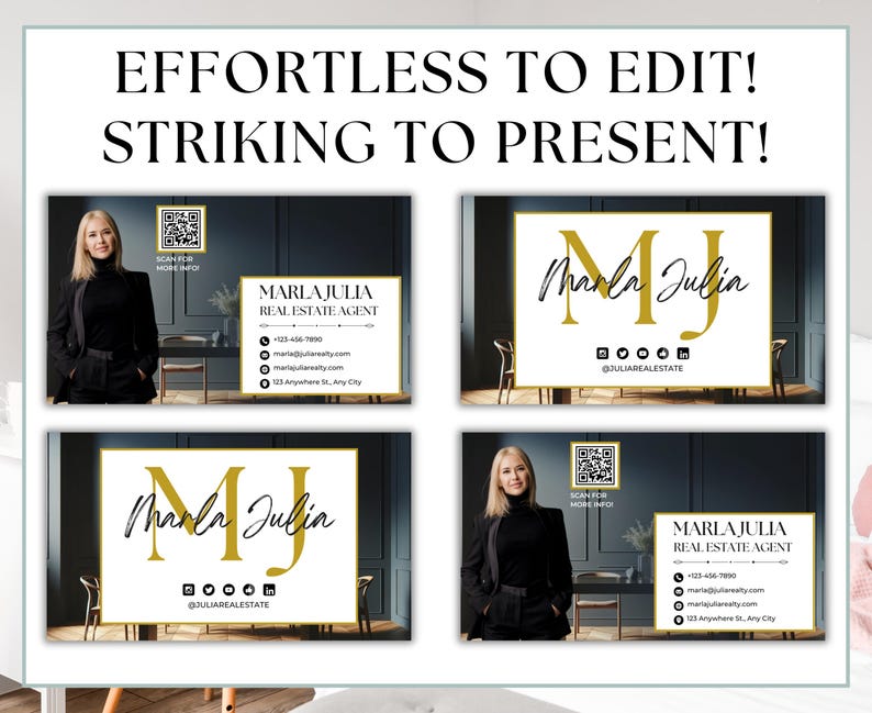 Neutral-toned business card template displayed in a desk setting, designed for real estate agents to effortlessly elevate their personal branding and connect with clients.
