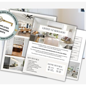 Real estate information booklet, editable property guide, listing brochure template, open house booklet, Canva property guide