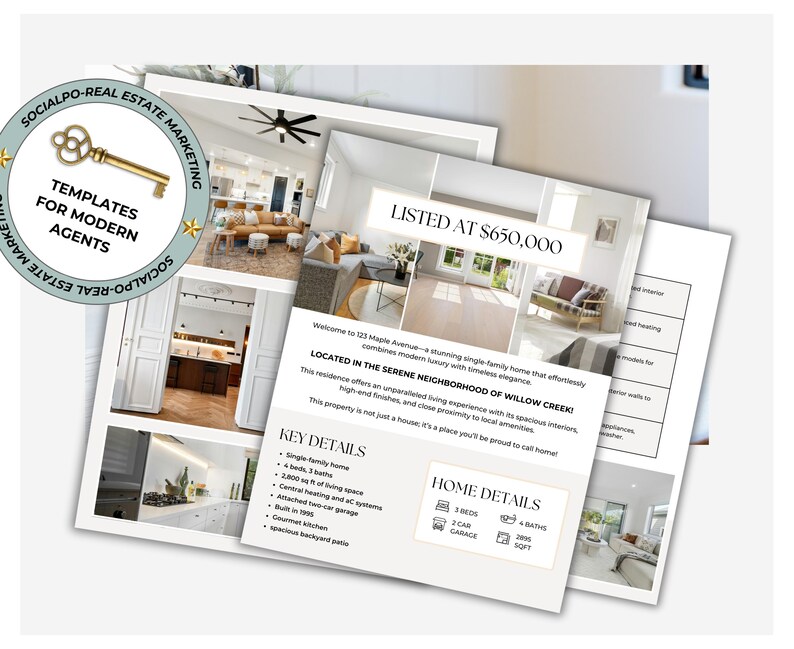 Real estate information booklet, editable property guide, listing brochure template, open house booklet, Canva property guide