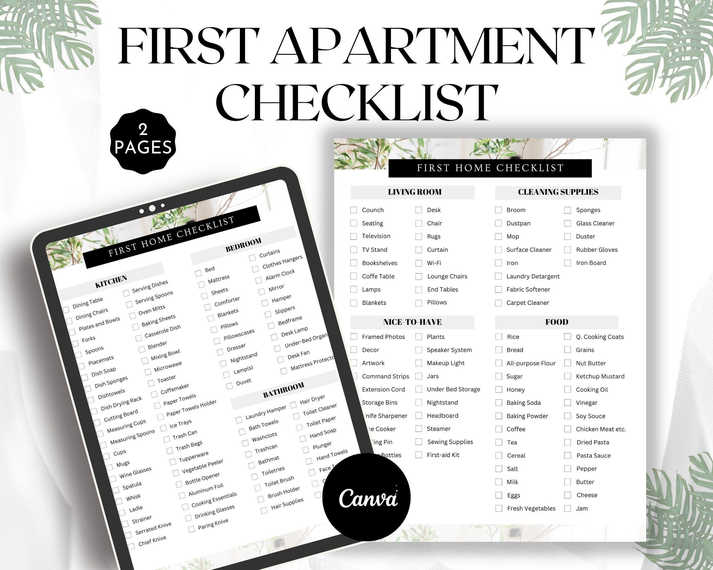 First Apartment Checklist Template My First Apartment Moving Etsy Canada