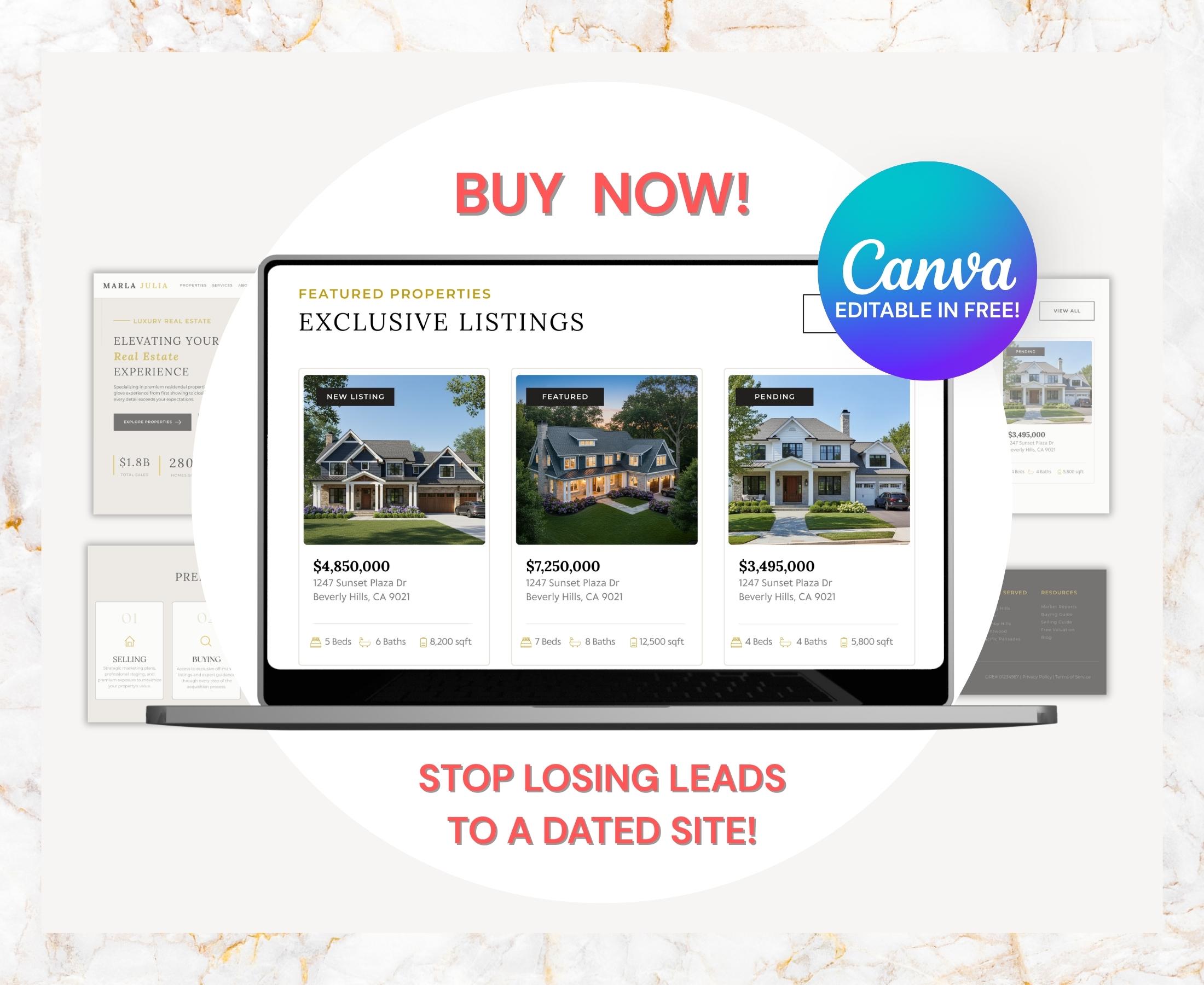 Real Estate Website Template for Realtors, Agent Canva Website, Lead ...