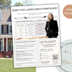 Don't Pay Landlord's Mortgage Flyer, Rent vs Buy Flyer, Real Estate Stop Paying Mortgage Flyer, Home Buyer Flyer, Rent vs Own Flyer Template