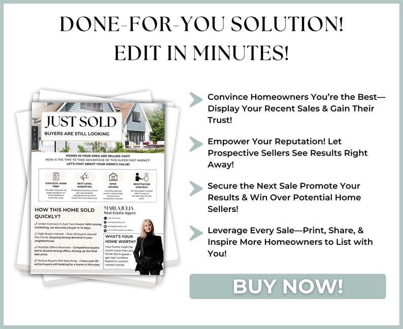 Realtor Just Sold Marketing, Canva Realtor Template, Real Estate Flyer Design, Home Seller Lead Magnet, Sold Flyer for Farming