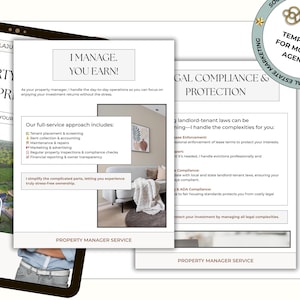 Real estate rental template for presenting property management packages, tenant screening services, and landlord support systems.