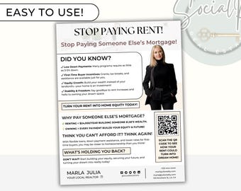Stop Paying Rent Flyer, Home Buyer Flyer for Real Estate Agents, Buyer Lead Magnet, Stop Paying Someone Else&#39;s Mortgage Template Canva Flyer