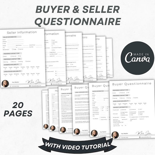 Real Estate Buyer and Seller Questionnaire, Real Estate Templates, Real Estate Client Onboarding, Buyer Questionnaire Seller Questionnaire