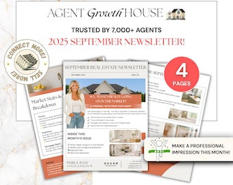 September 2025 Newsletter Template for Realtors, 4 Page Editable Newsletter Template with Current US Home Sales Data
