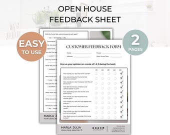 Open House Feedback Form for Realtors, Real Estate Buyer Feedback Sheet, Home Tour Review Form, Printable Showing Feedback Sheet Template