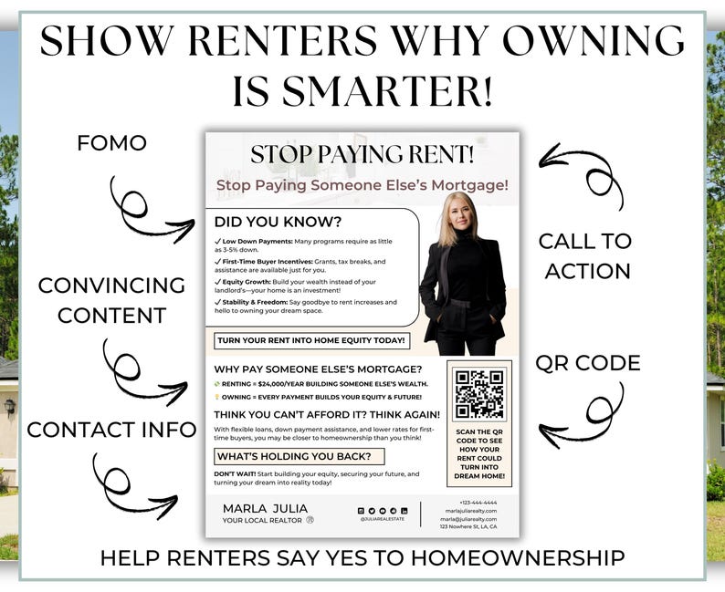 Stop Paying Rent Flyer, Home Buyer Flyer for Real Estate Agents, Buyer ...