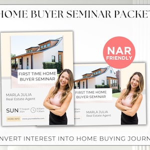 First Time Home Buyer Seminar Bundle, First-Time Home Buyer Seminar Presentation, Seminar Flyer, Buyer Questionnaire, Buyer Agent Commission