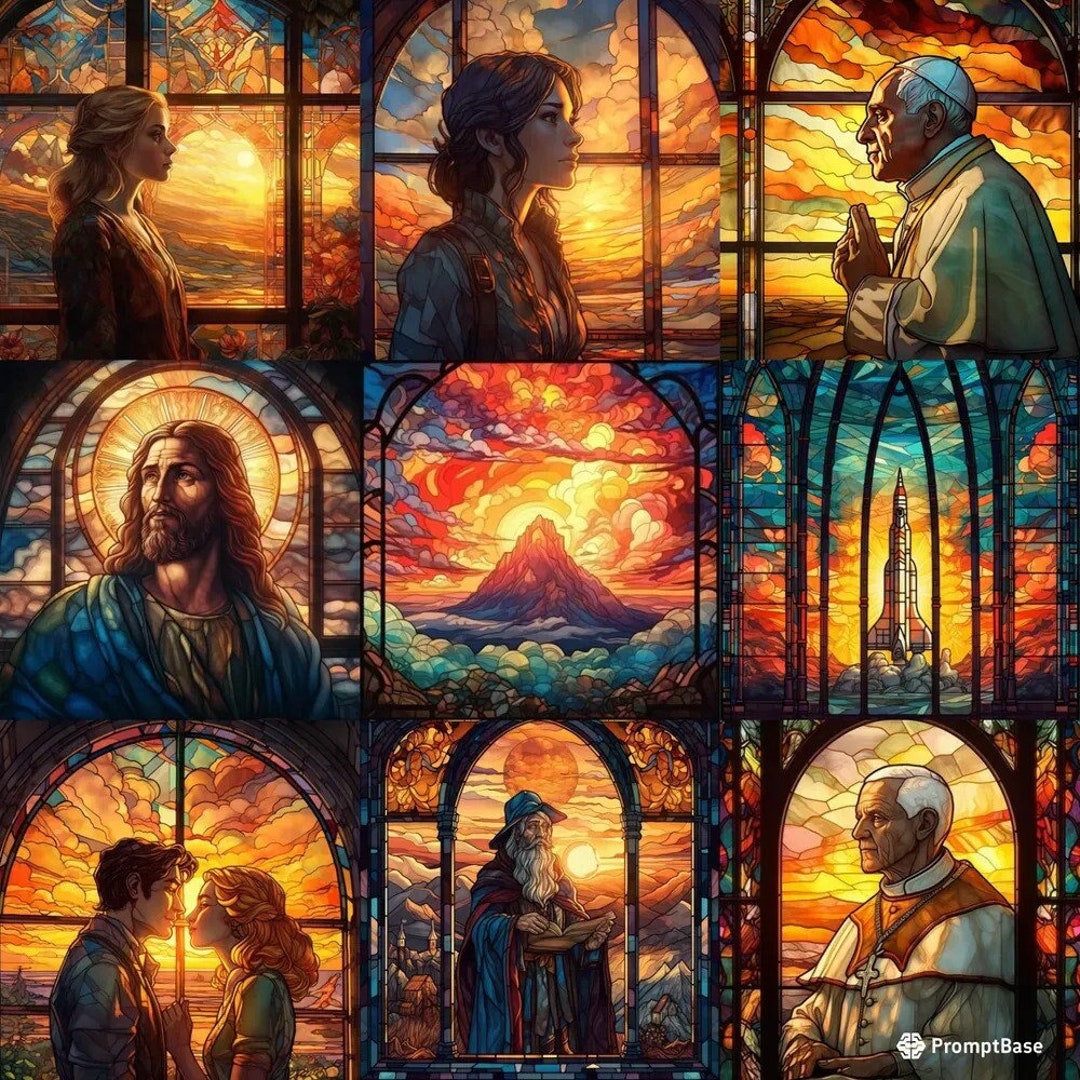 Midjourney Prompt Stained Glass Illustrations Etsy